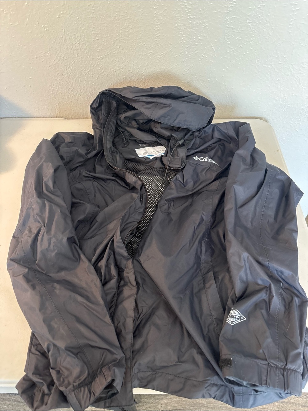 Columbia Black and White Packable Jacket with Blue Accent
